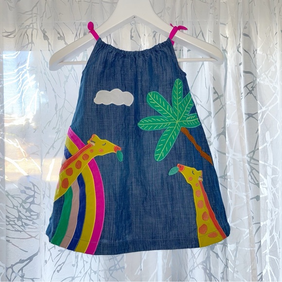 Mini Boden Other - MINI BODEN BLUE DENIM GIRAFFE PRINT APPLIQUÉ SLEEVELESS TANK DRESS